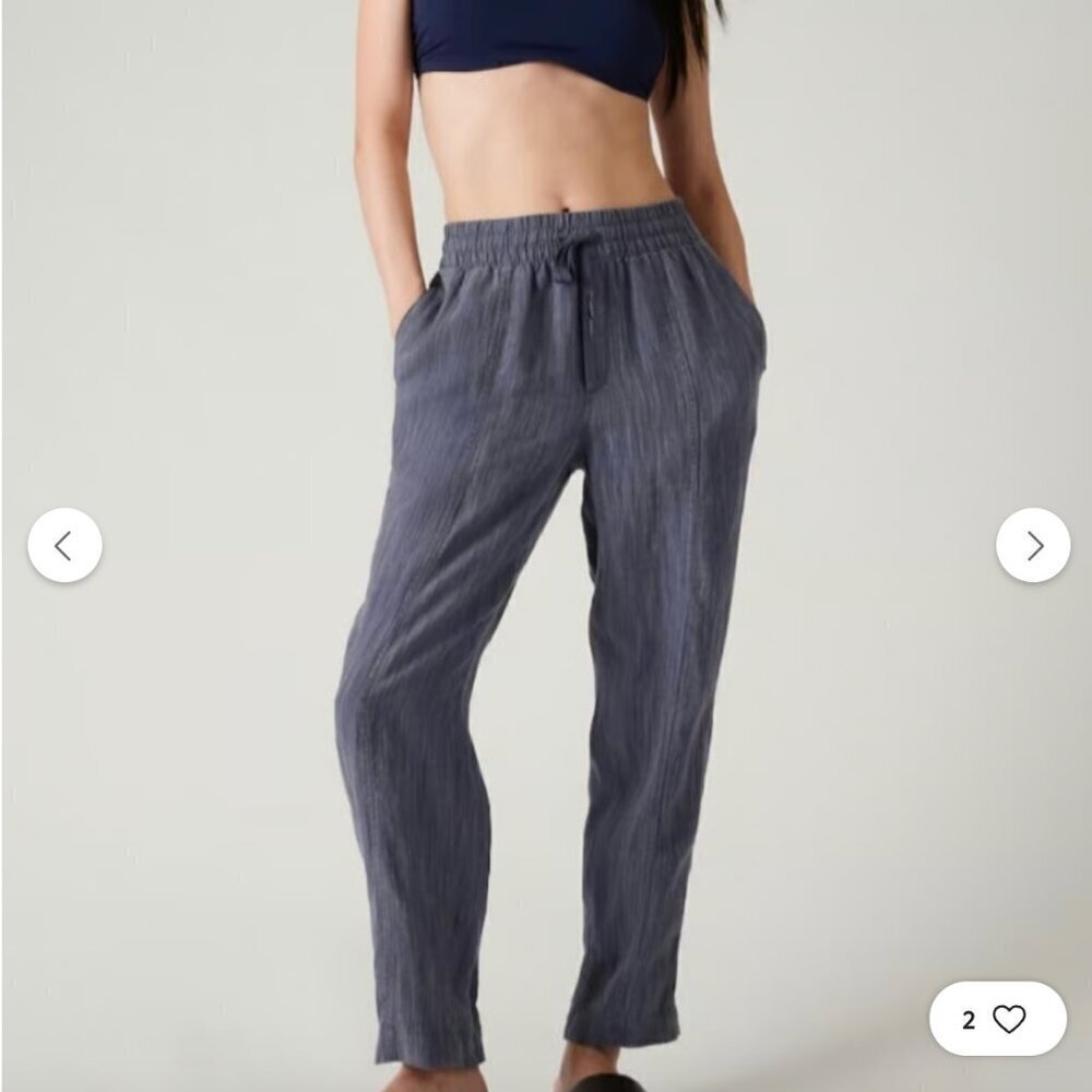 Athleta Retreat Blue Wide Leg 100% Linen Active Ankle Pant Sz Small